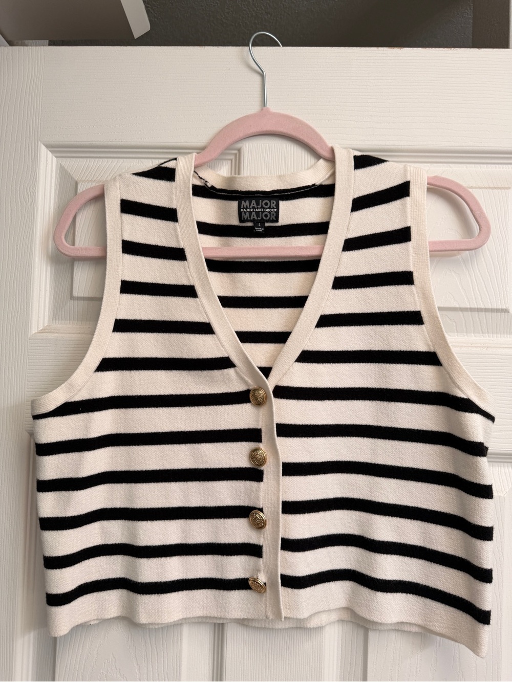 Black & Cream Striped V-Neck Sweater Vest